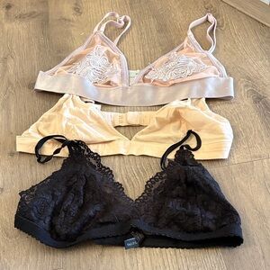 Talula lace, Kimchi Blue embroidered, Cos satin Bralette Set - Black, lilac, Tan